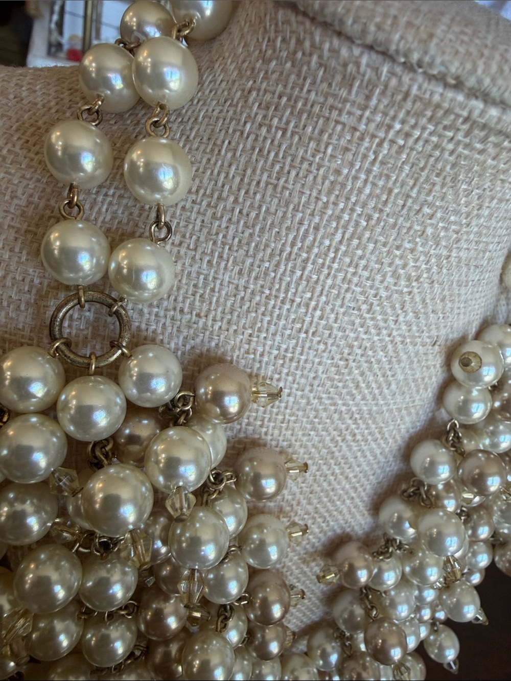 Pearl Cluster Statement Necklace - Cream/Gold - Picture 6 of 6
